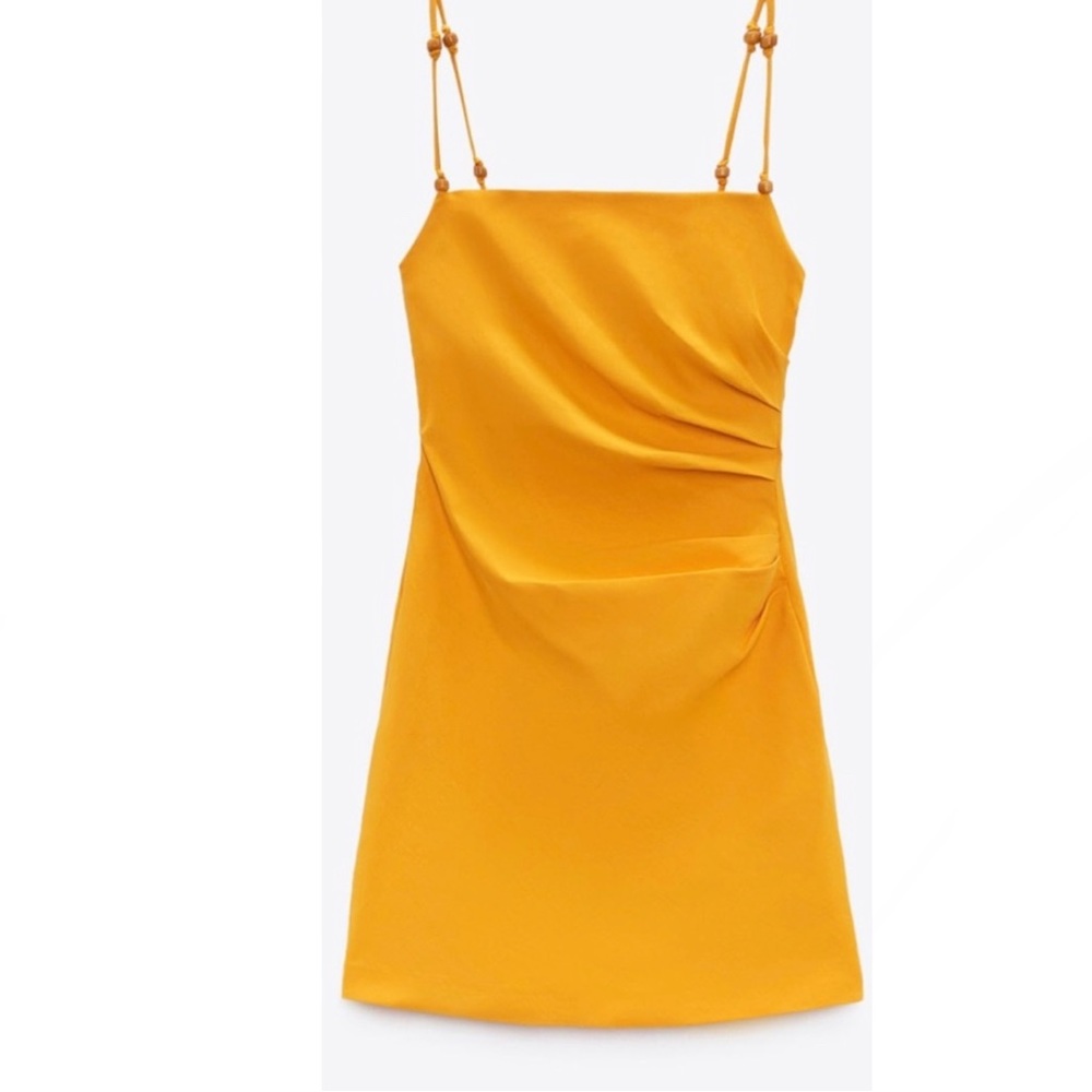 ZARA Linen Blend Draped Mini Dress Tangerine Size XS - Picture 4 of 13